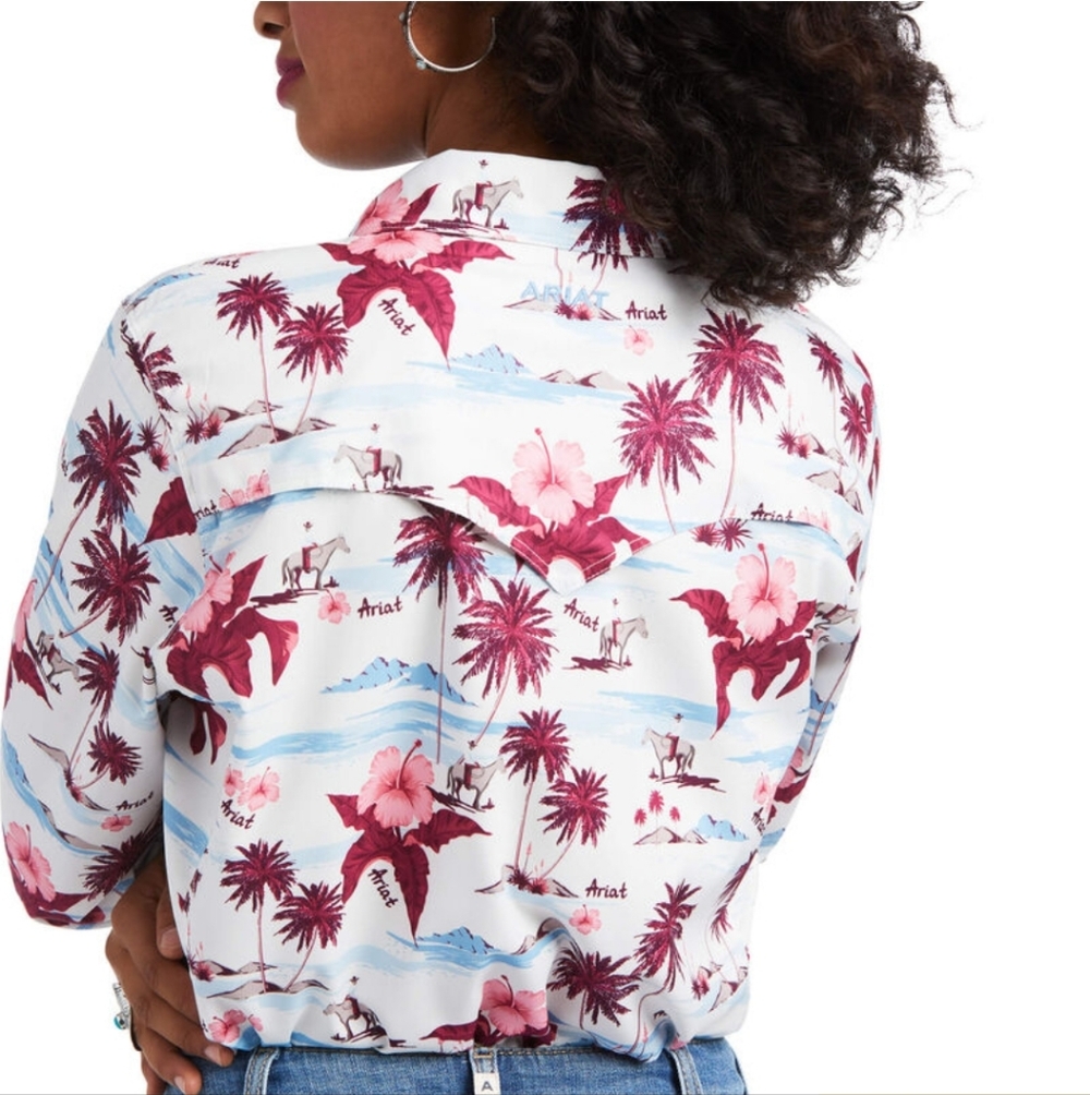 Ariat Ladies VentTEK Long Sleeve Button Up Shirt White Hawaiian Cowgirl Size XL - Picture 4 of 16